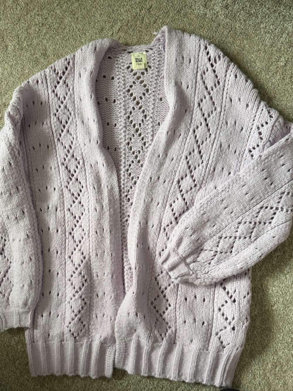 Billabong Lavender Eyelet Knit Scoop Neck Sweater